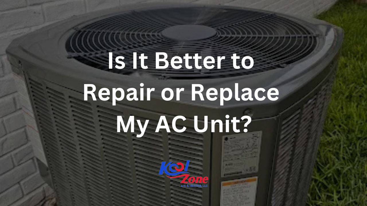 HVAC technician inspecting an air conditioner to decide whether to repair or replace it in Tomball, TX