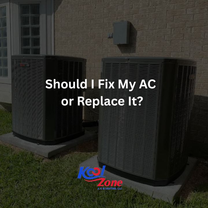 Homeowner consulting an HVAC professional about whether to fix or replace their AC system in Texas home.